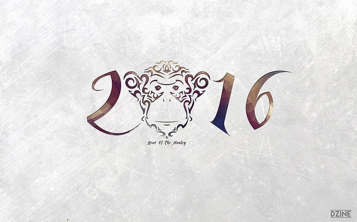 2016 text, New Year, monkey, holiday, HD wallpaper