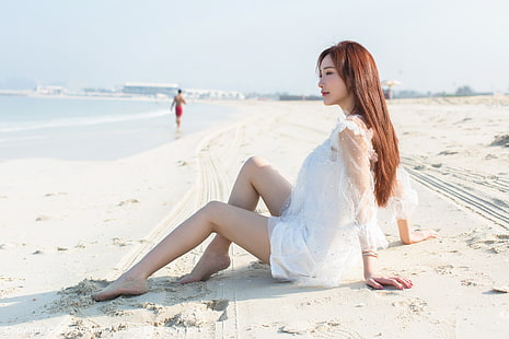 жени, жени на открито, азиатски, модел, плаж, HD тапет HD wallpaper