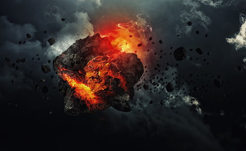Asteroid, meteor illustration, Elements, Fire, HD wallpaper HD wallpaper