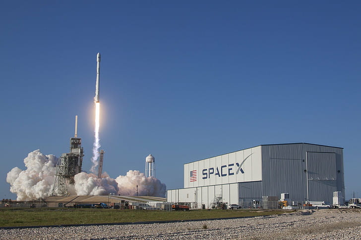 Американский флаг, огонь, ракета, дым, SpaceX, HD обои