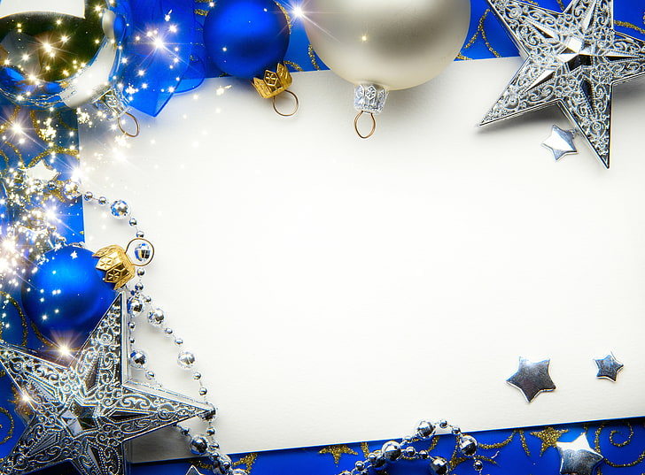 perhiasan Natal biru, tahun baru, Natal, selamat Natal, Wallpaper HD