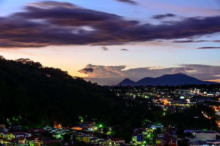 Città, San Salvador, El Salvador, sera, cielo, Sfondo HD