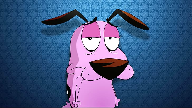 رسوم متحركة شجاعة الكلب الجبان الكلب خلفية زرقاء وردي، خلفية HD