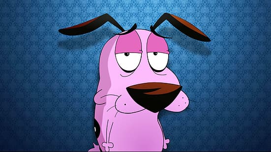 карикатура, Кураж страхливото куче, куче, син фон, розово, HD тапет HD wallpaper