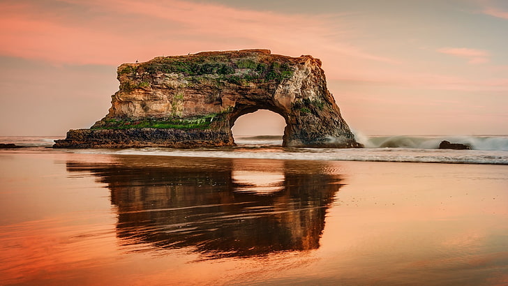 plage, Californie, santa cruz (californie), mer, USA, eau, rocher, Fond d'écran HD