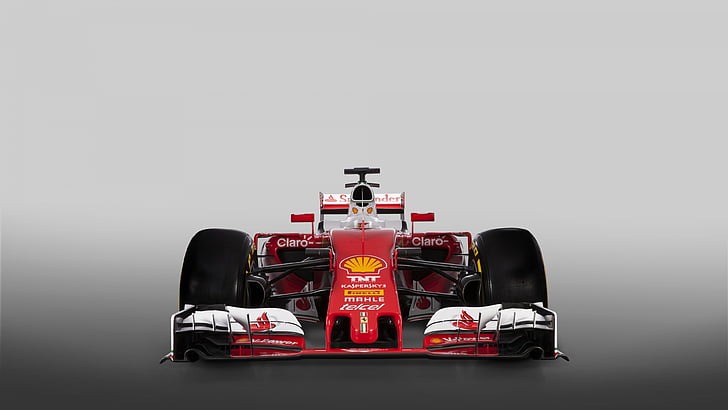 червен Sheel състезателен автомобил, Ferrari SF16-H, Формула 1, F1, червен, HD тапет