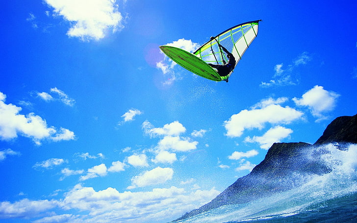 tabla de surf verde y negra, deportes, windsurf, Fondo de pantalla HD