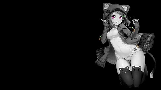 meninas de anime, coloração seletiva, fundo simples, fundo escuro, fundo preto, HD papel de parede HD wallpaper