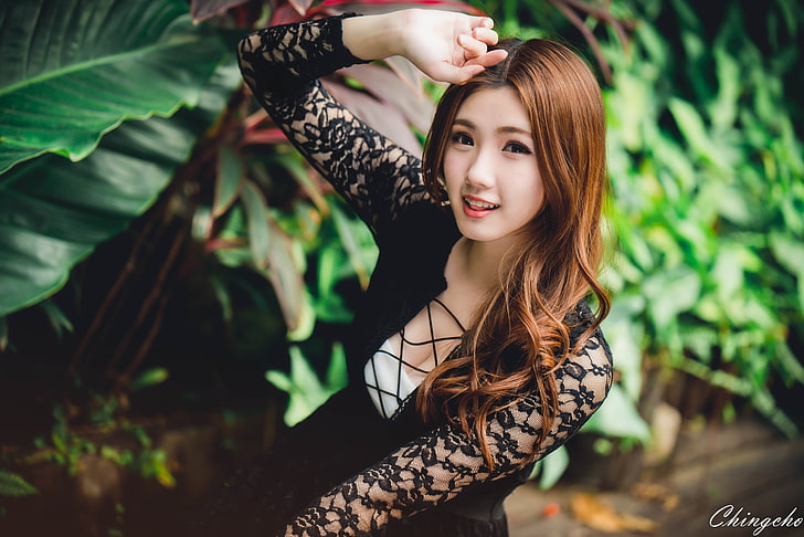 Asia, wanita, berambut cokelat, Wallpaper HD
