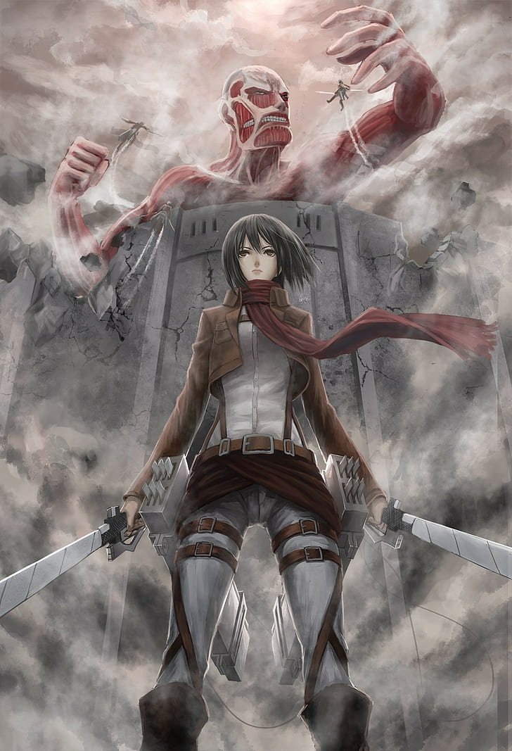 Shingeki no Kyojin و Mikasa Ackerman و Colossal Titan، خلفية HD، خلفية الهاتف