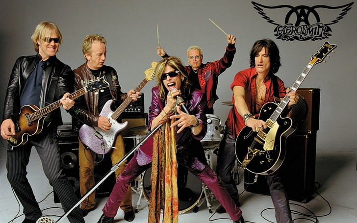 женская различная одежда, Aerosmith, музыка, мужчины, музыкальный инструмент, рок-группы, HD обои