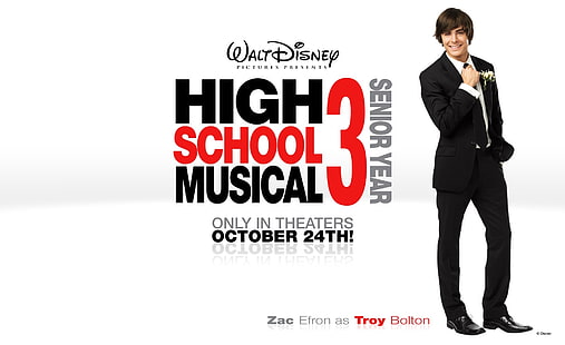 Zac Efron como Musical da High School de Troy Bolton, Walt Disney High School Musical 3 papel de parede, Filmes, Musical da High School, Musical, High, Escola, Efron, Troy, Bolton, HD papel de parede HD wallpaper