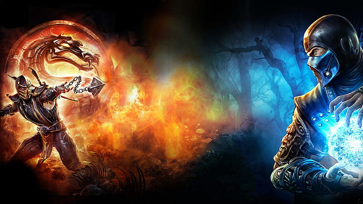 Mortal Kombat Scorpion и Sub-Zero цифровые обои, игра, скорпион, смертный Kombat, sub zero, HD обои