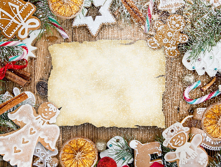 Christmas-themed frame, holiday, Christmas, New Year, sweets, cookies, HD wallpaper