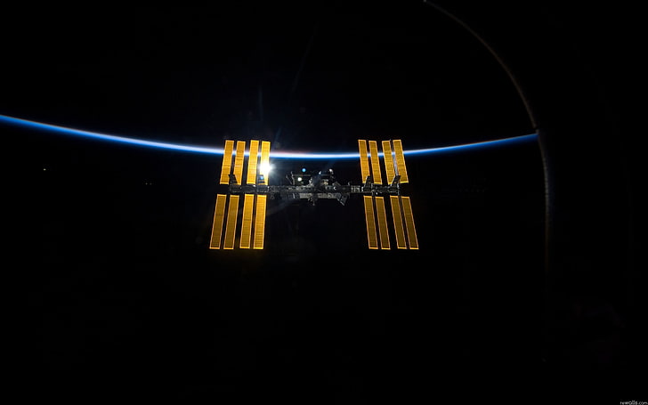 черный и золотой космический корабль, космос, космическая станция, HD обои