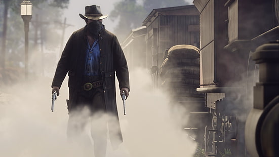 armi, fumo, cowboy, revolver, Red Dead Redemption 2, Red Dead, Sfondo HD HD wallpaper