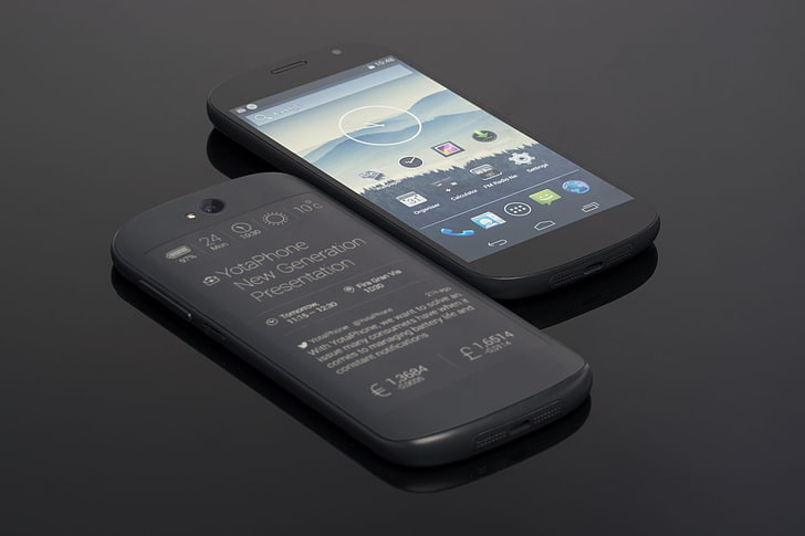 هاتف ذكي أسود يعمل بنظام Android ، yotaphone 2 ، هاتف ذكي روسي lte ، أجهزة yota، خلفية HD