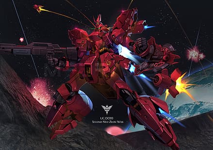 anime, mech, Super Robot Taisen, Mobile Suit Gundam Char's Counterattack, Sazabi, Mobile Suit, opere d'arte, arte digitale, fan art, Sfondo HD HD wallpaper