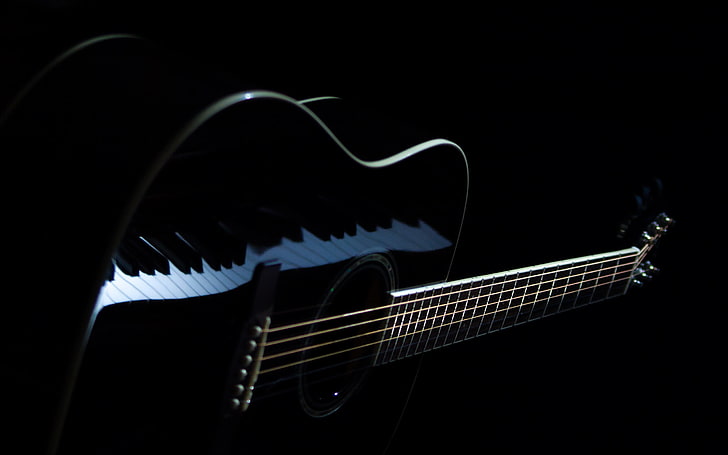 black 6-string guitar digital wallpaper, music, background, guitar, HD wallpaper