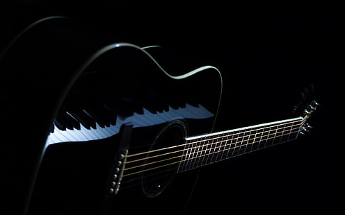svart 6-strängad gitarr digital tapet, musik, bakgrund, gitarr, HD tapet HD wallpaper