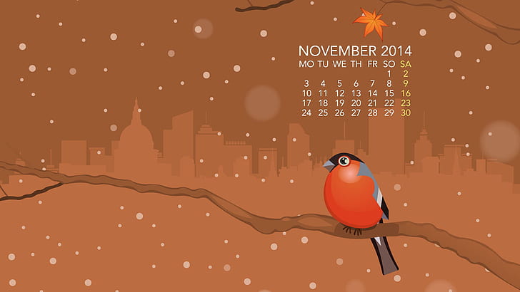 November Bird 2014, calendar, november, 2014, HD wallpaper