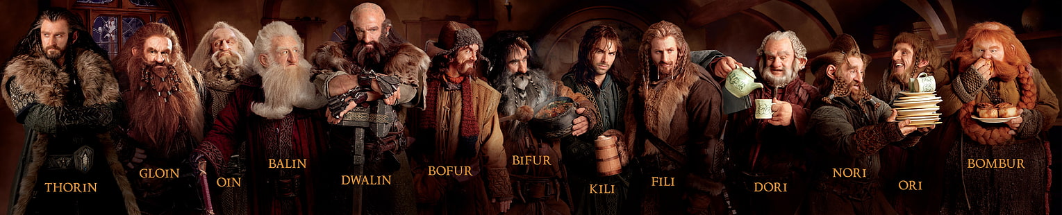 The Hobbit character wallpaper, dwarves, company, feast, The Hobbit, Bag End, Thorin, Oakenshield, Thorin, or There and Back Again, The Hobbit: An Unexpected journey, HD wallpaper HD wallpaper
