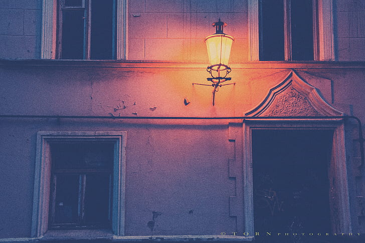 street light, street, night, town, HD wallpaper
