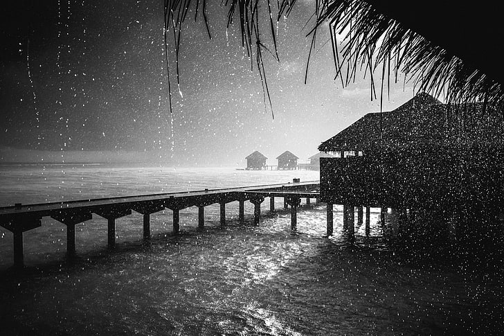 chuva, monocromático, maldivas, HD papel de parede
