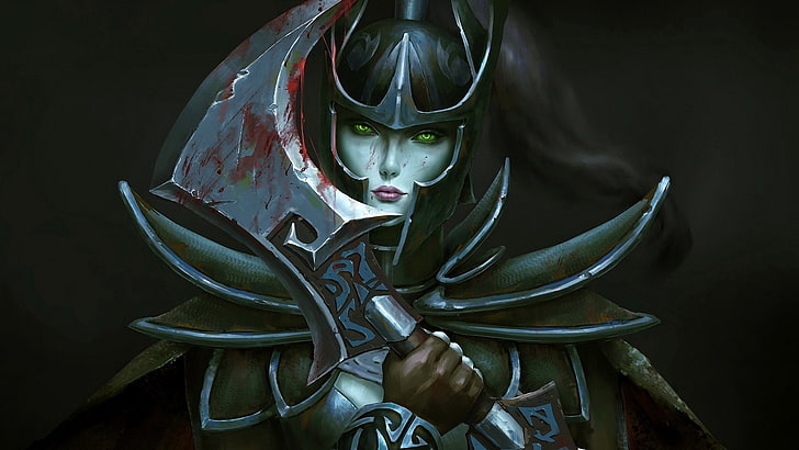 Dota, DotA 2, Armor, Fantasy, Girl, Green Eyes, Phantom Assassin (DotA 2), Video Game, Woman Warrior, HD wallpaper