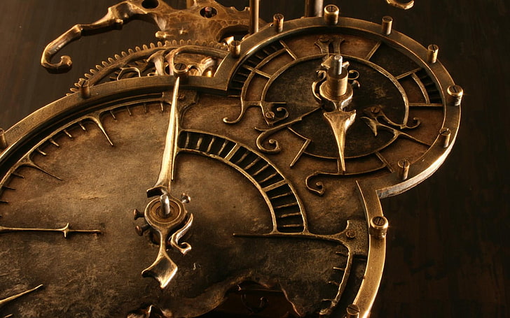 orologio da tasca color oro, orologio, metallo, bronzo, forgiatura, Sfondo HD