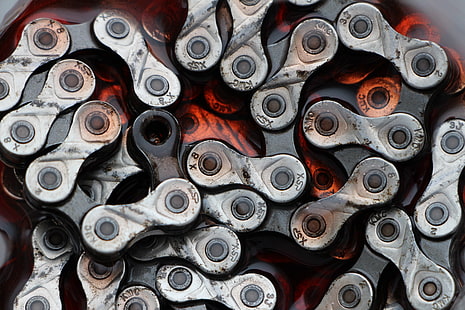 graue Metallkette, Ketten, KMC-Kette, Makro, Metall, Maschine, Fahrradkette, HD-Hintergrundbild HD wallpaper