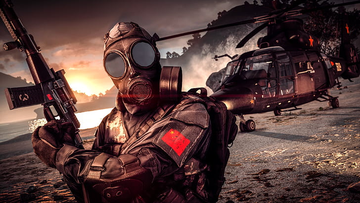 Weapons, background, soldiers, helicopter, gas mask, Battlefield 4, HD  wallpaper | Wallpaperbetter