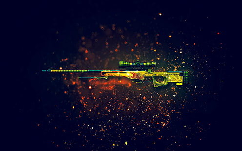 коричнево-черная снайперская винтовка, зеленая и желтая иллюстрация снайперской винтовки AWM, Counter-Strike: Global Offensive, снайперская винтовка, оружие, дракон, пушка, Знание драконов, Точность International AWP, HD обои HD wallpaper