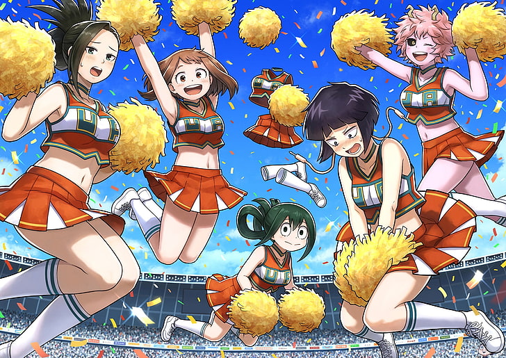 Boku no Hero Academia, anime girls, Tsuyu Asui, Uraraka Ochako, Yaoyorozu Momo, Jirō Kyōka, Ashido Mina, HD wallpaper