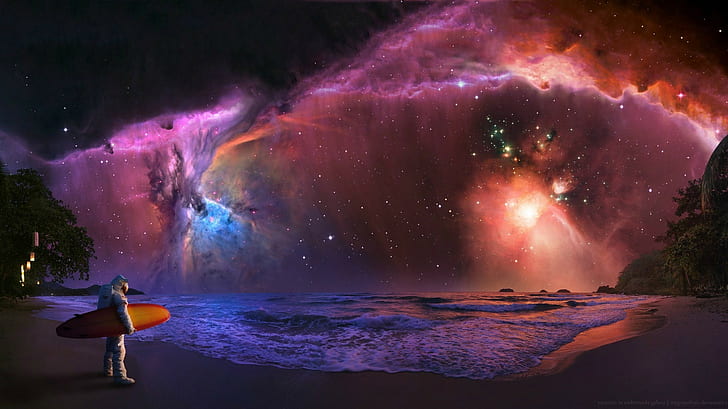 astronot, nebula, Berselancar, Wallpaper HD