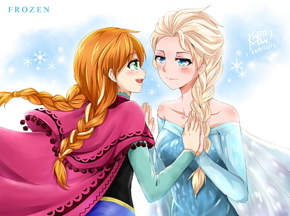Princess Elsa, Princess Anna, Frozen (film), filmer, konstverk, Elsanna, Disney, animerade filmer, HD tapet HD wallpaper