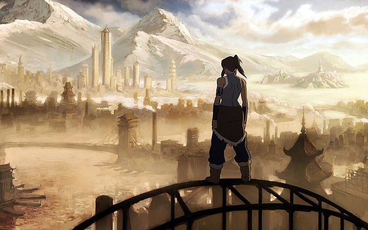 Avatar: The Legend of Korra, Korra, The Legend of Korra, Republic City, anime girls, fantasy city, anime, looking into the distance, HD wallpaper
