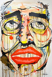 lukisan abstrak wajah manusia, karya seni, lukisan, kanvas, wajah, potret, tampilan potret, bibir, warna-warni, emosi, cat splatter, mata, mulut terbuka, Wallpaper HD HD wallpaper