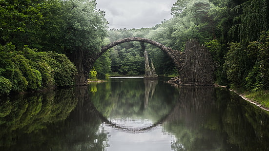 Pont artificiel, pont, nature, reflet, rivière, fait main, rivière, rocher, Fond d'écran HD HD wallpaper