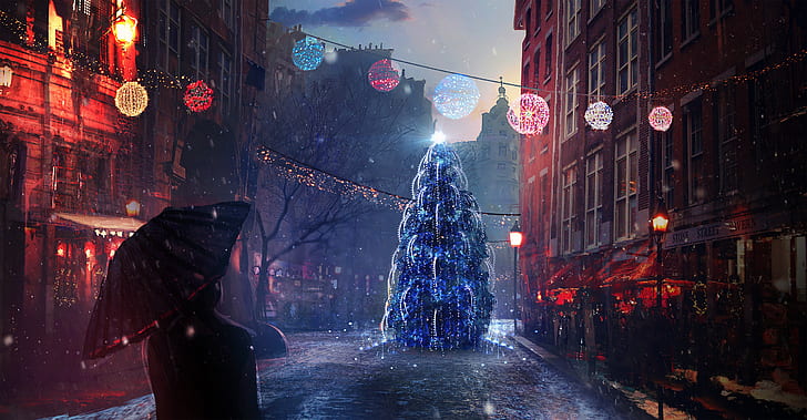 Noite de Natal, luzes de Natal, HD papel de parede