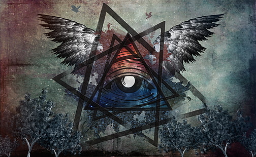 triangle with eye and wings illustration, Illuminati, HD wallpaper HD wallpaper