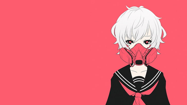 Gasmasken, rosa, weißes Haar, Schuluniform, Anime, Anime Girls, HD-Hintergrundbild
