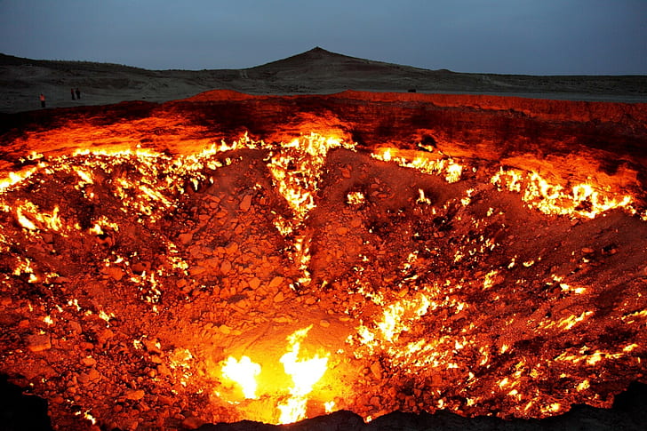nature landscape door to hell turkmenistan fire, HD wallpaper