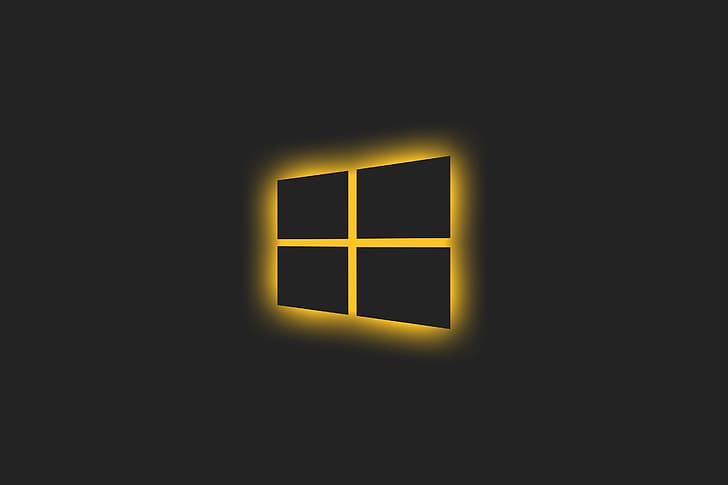 Microsoft, glowing, simple background, window, Windows 10, yellow, HD wallpaper
