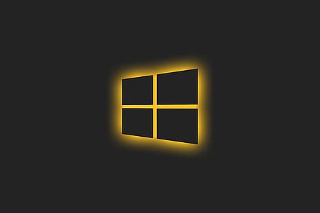 Microsoft, светещ, прост фон, прозорец, Windows 10, жълт, HD тапет HD wallpaper