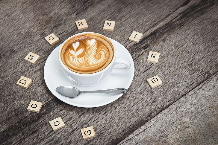 beverage, breakfast, caffeine, cappuccino, coffee, cup, cup of coffee, drink, espresso, good morning, latte, latte art, mug, table, HD wallpaper