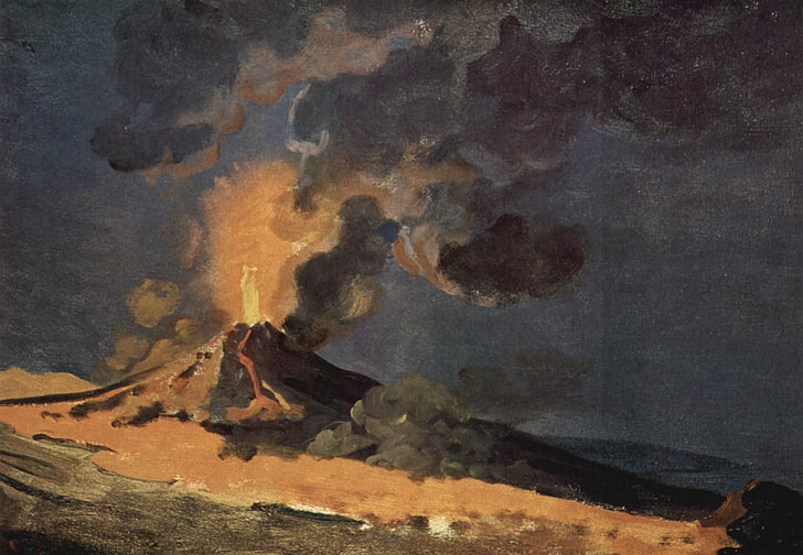 Joseph Wright, classic art, Mount Vesuvius, HD wallpaper