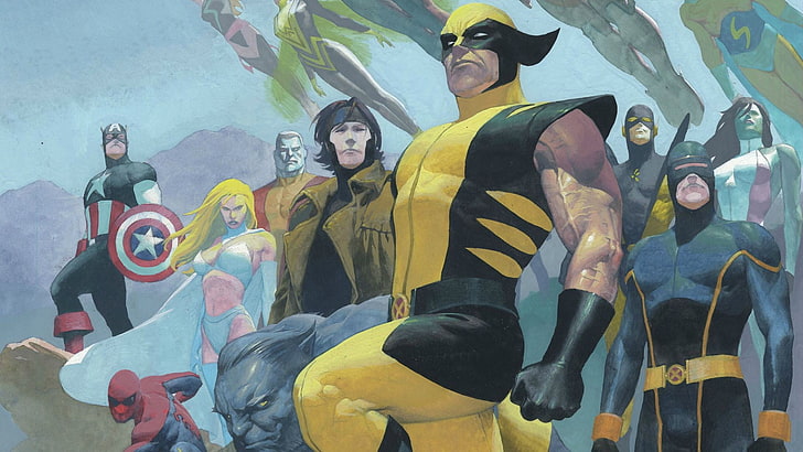 Marvel superhéroes, X-Men, Marvel Comics, The Avengers, ilustraciones, Capitán América, Wolverine, Esad Ribic, Fondo de pantalla HD