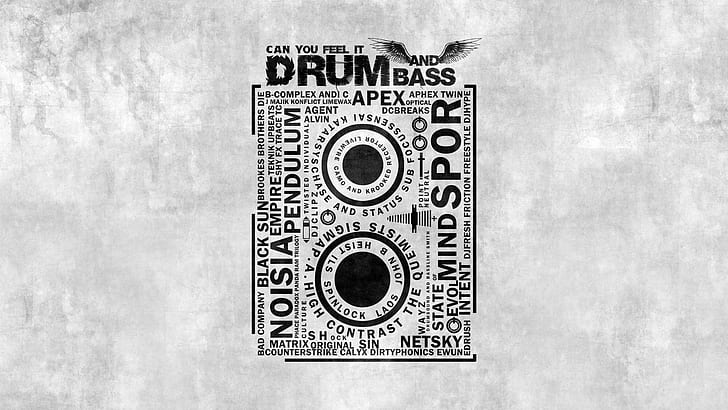 DnB, black and white can you feel it and drum bass text, music, 1920x1080, drum and bass, HD wallpaper