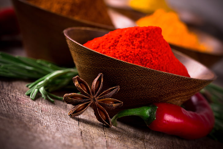 red chili, spices, utensils, pepper, HD wallpaper